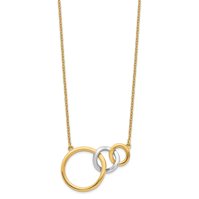 14K Solid Two Tone Gold Triple Circle Round Geometric Necklace Chain