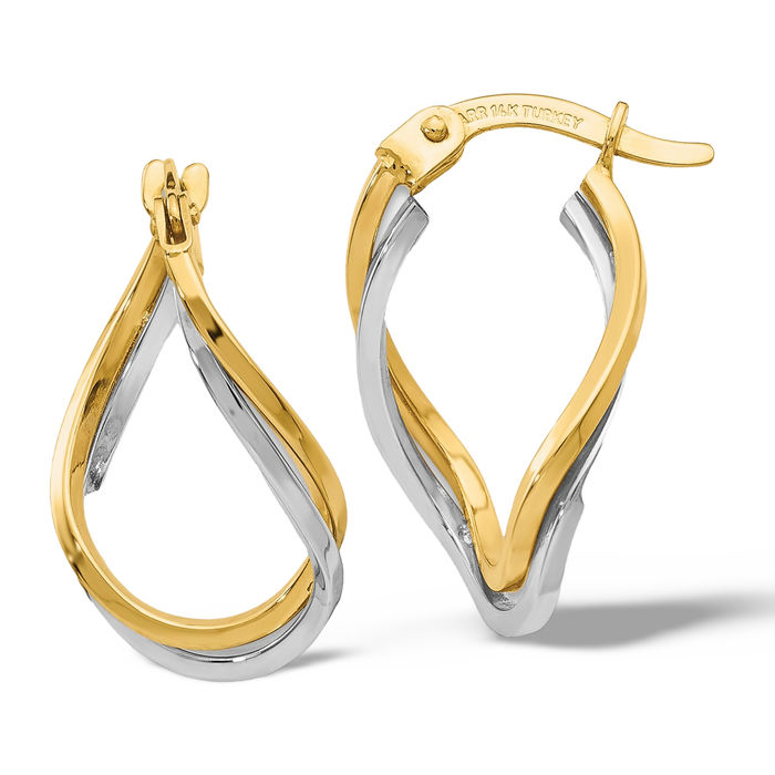 14K Solid Two Tone Gold Twisted Small Hoop Earrings