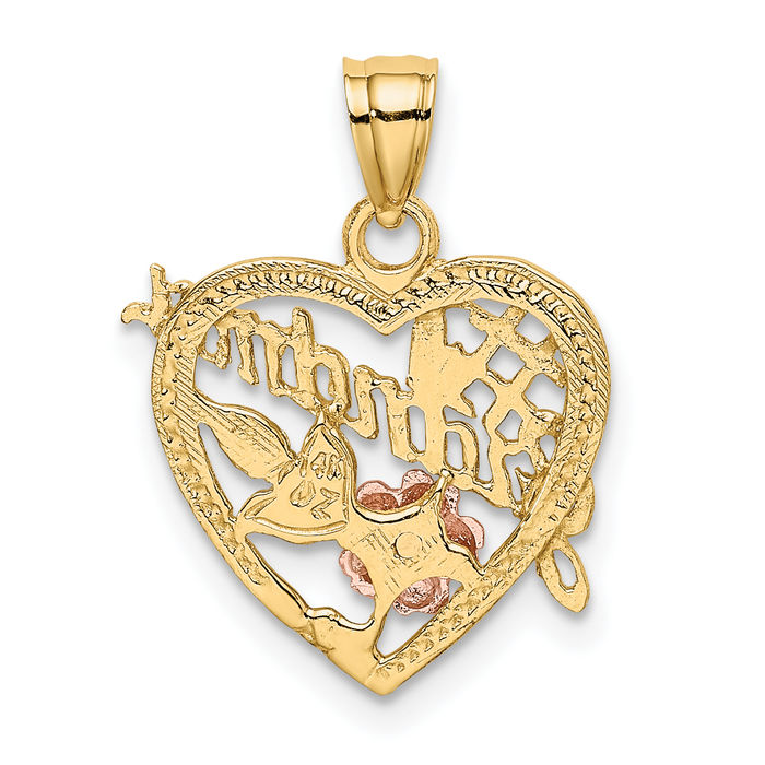 14K Solid Two Tone Gold White Best Grandma Heart Necklace Nana Charm Grandmother Pendant