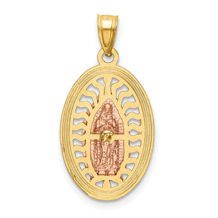 14K Solid Two Tone Gold White Our Lady of Guadalupe Virgin Mary Necklace Virgencita Maria Rosa Pendant Catholic Christian Holy Mother Medallion Charm