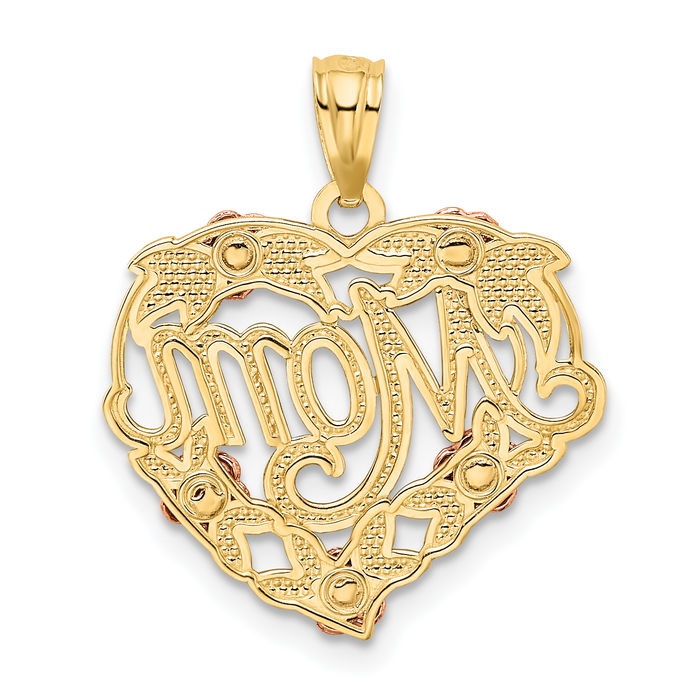 14K Solid Two Tone Gold White Mom Heart Necklace Mama Charm Mother Pendant