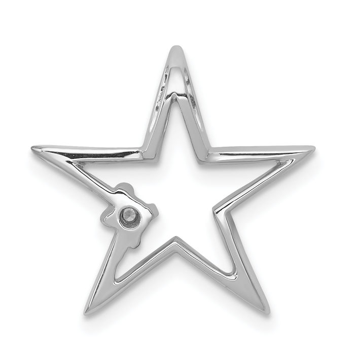 14K Solid White Gold Diamond Star Floating Chain Slide Pendant Necklace Charm