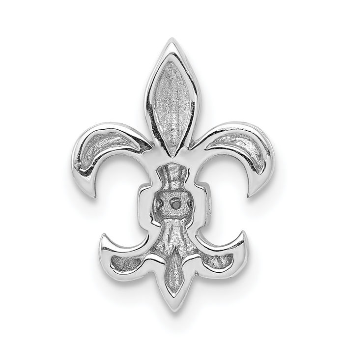 14K Solid White Gold Diamond French Fleur De Lis Lily Flower Floating Chain Slide Pendant Necklace Religious Saint Charm