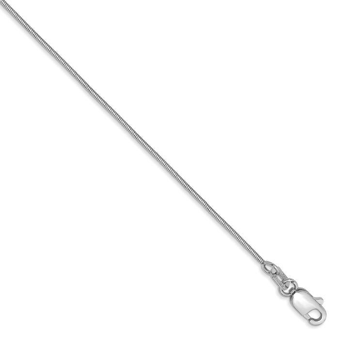 14K Solid White Gold 0.8mm Round Cubetto Omega Snake Chain Anklet Summer Beach Foot Ankle Bracelet