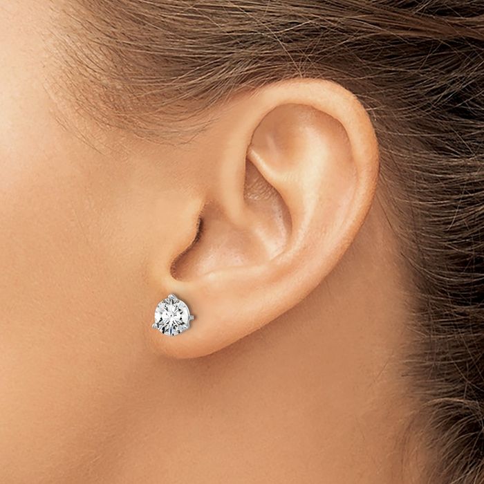 14K Solid White Gold Round Lab Diamond Stud Earrings