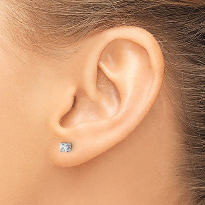 14K Solid White Gold Round Lab Diamond Stud Earrings