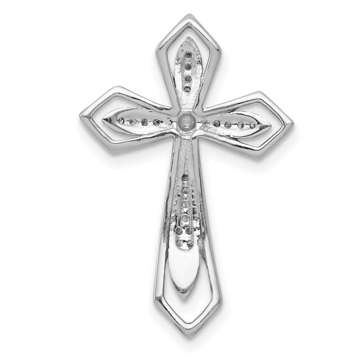 14K Solid White Gold Diamond Holy Cross Floating Chain Slide Pendant Necklace Religious Jesus Christ Charm