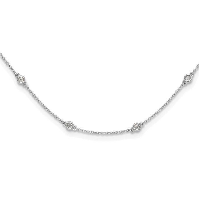 14K Solid White Gold Lab Diamond 16 Station Necklace Chain