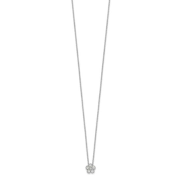 14K Solid White Gold Lab Diamond Flower Pendant Necklace