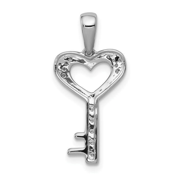 14K Solid White Gold Diamond Heart Key Necklace Chain Pendant Charm