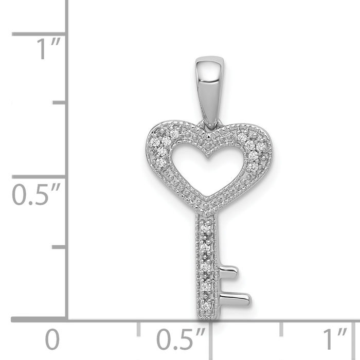 14K Solid White Gold Diamond Heart Key Necklace Chain Pendant Charm