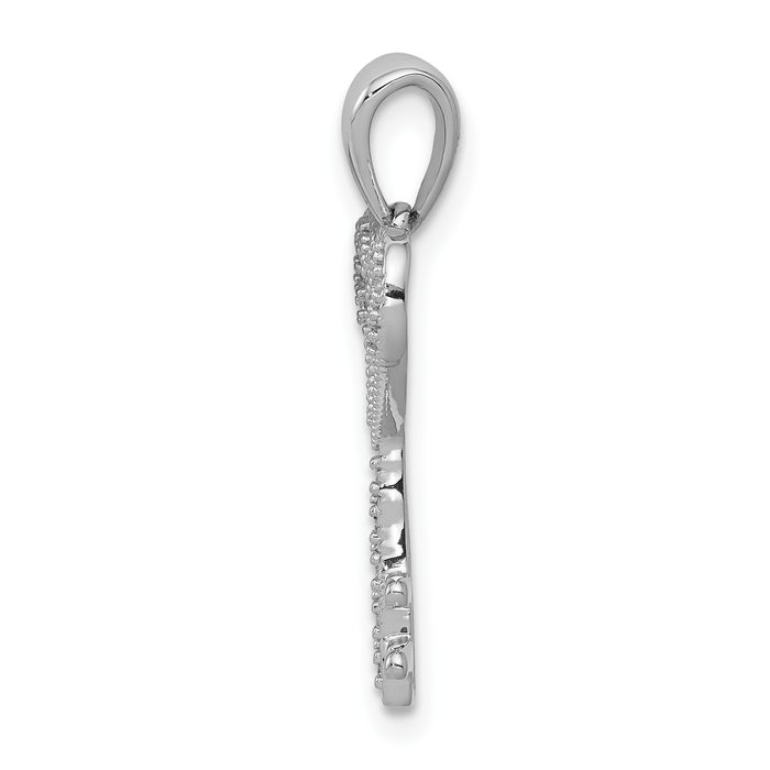 14K Solid White Gold Diamond Heart Key Necklace Chain Pendant Charm