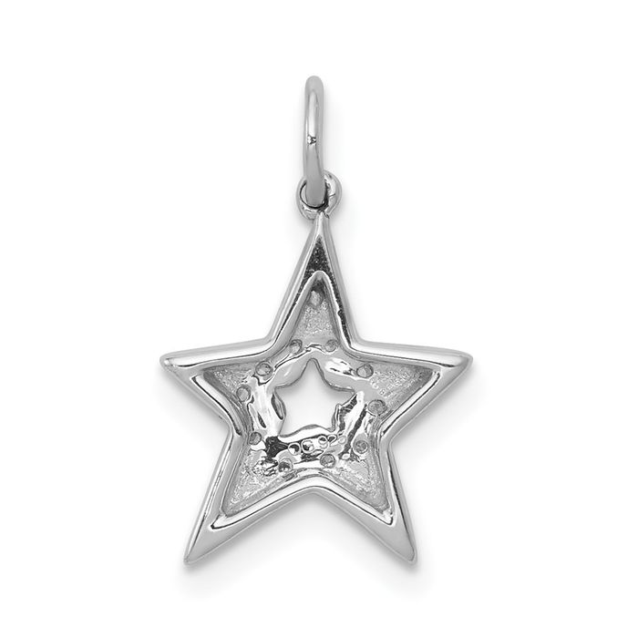 14K Solid White Gold Diamond Star Necklace Chain Pendant Charm
