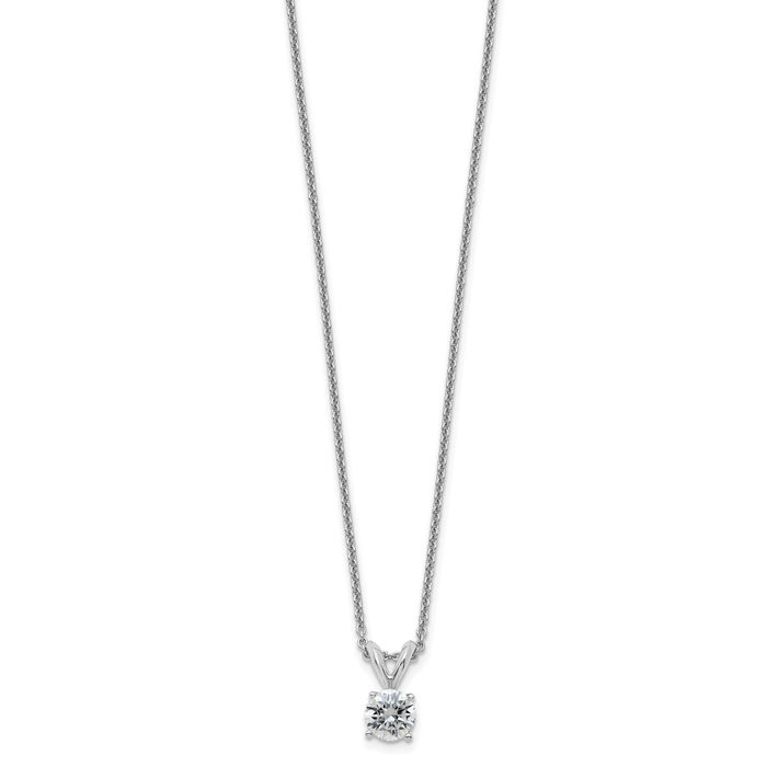 14K Solid White Gold 5mm Round Moissanite Solitaire Chain Necklace