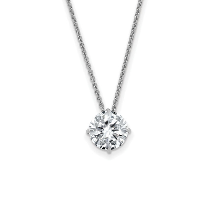 14K Solid White Gold 5mm Round Moissanite Solitaire Chain Necklace