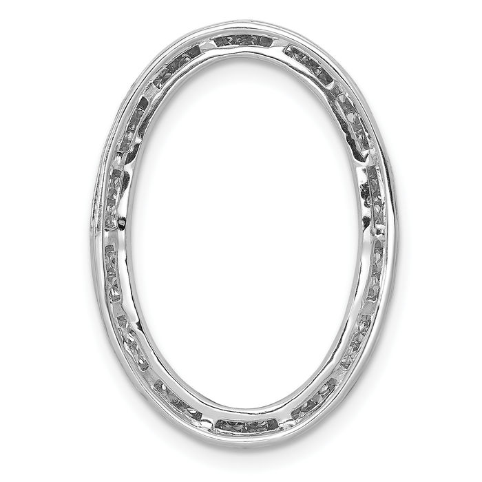 14K Solid White Gold Diamond Channel-set Oval Floating Chain Slide Pendant Necklace Charm