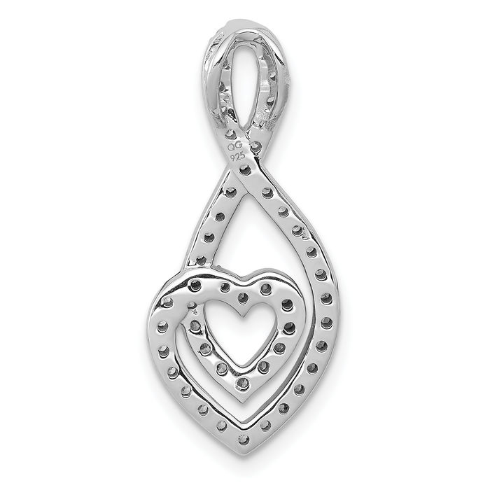 14K Solid White Gold Diamond Heart Infinity Twisted Love Knot Symbol Floating Chain Slide Pendant Necklace Charm