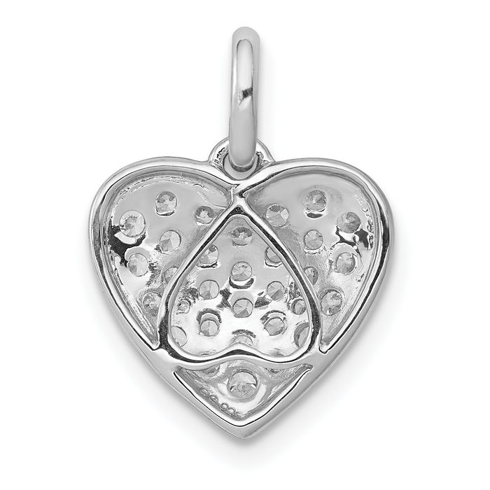 14K Solid White Gold Diamond Heart Necklace Love Pendant Charm