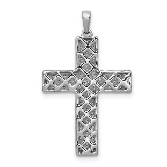 14K Solid White Gold Diamond Latin Mexican Holy Cross Necklace Religious Chain Pendant Jesus Christ Christian Charm