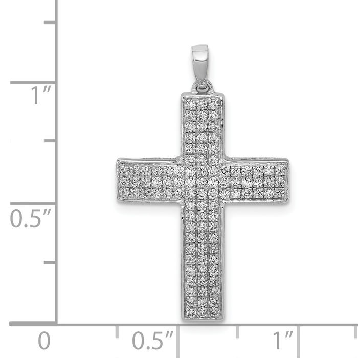 14K Solid White Gold Diamond Latin Mexican Holy Cross Necklace Religious Chain Pendant Jesus Christ Christian Charm