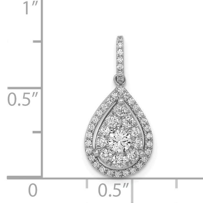 14K Solid White Gold Diamond Teardrop Necklace Pear Pendant Charm