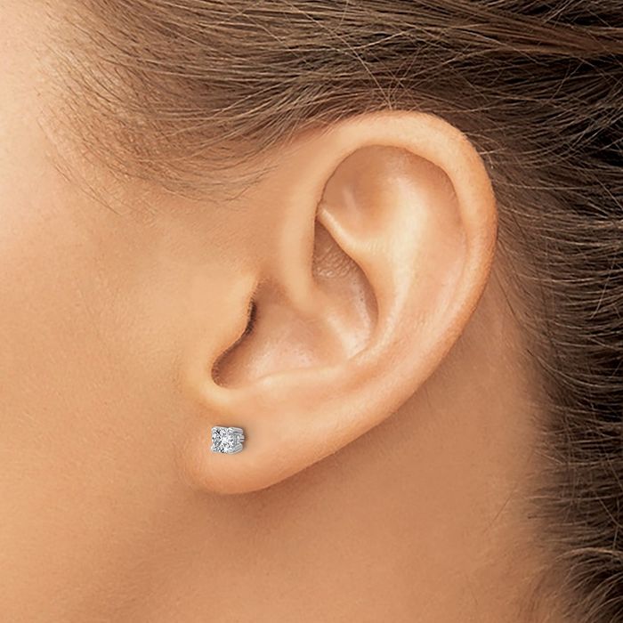 14K Solid White Gold Round Lab Diamond Stud Earrings