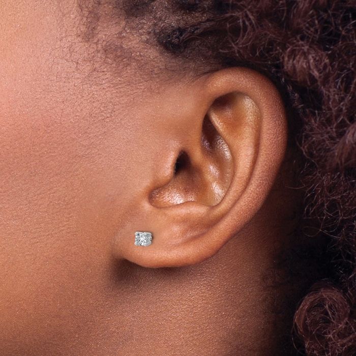 14K Solid White Gold Round Lab Diamond Stud Earrings