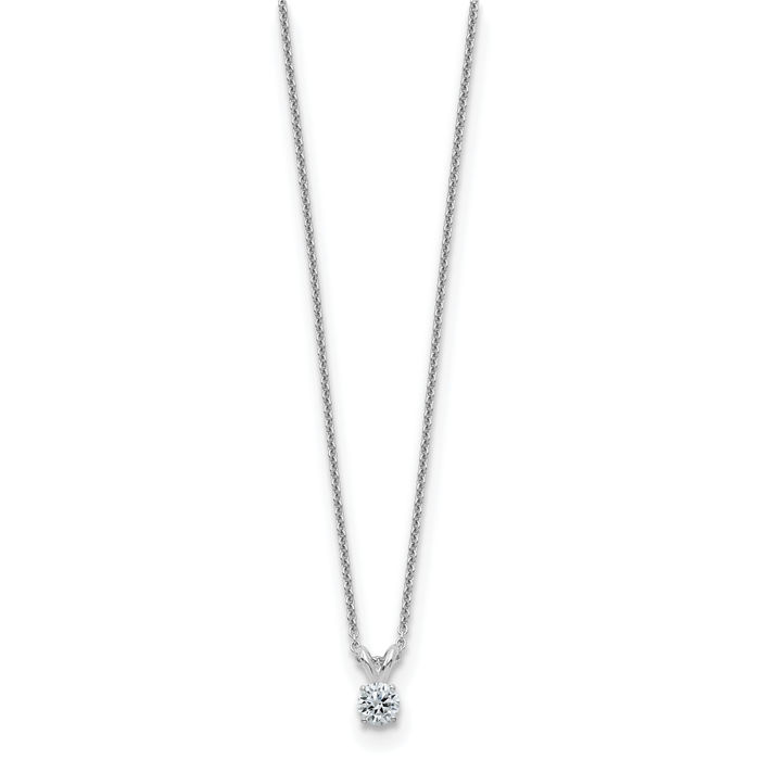 14K Solid White Gold 4mm Round Moissanite Solitaire Chain Necklace