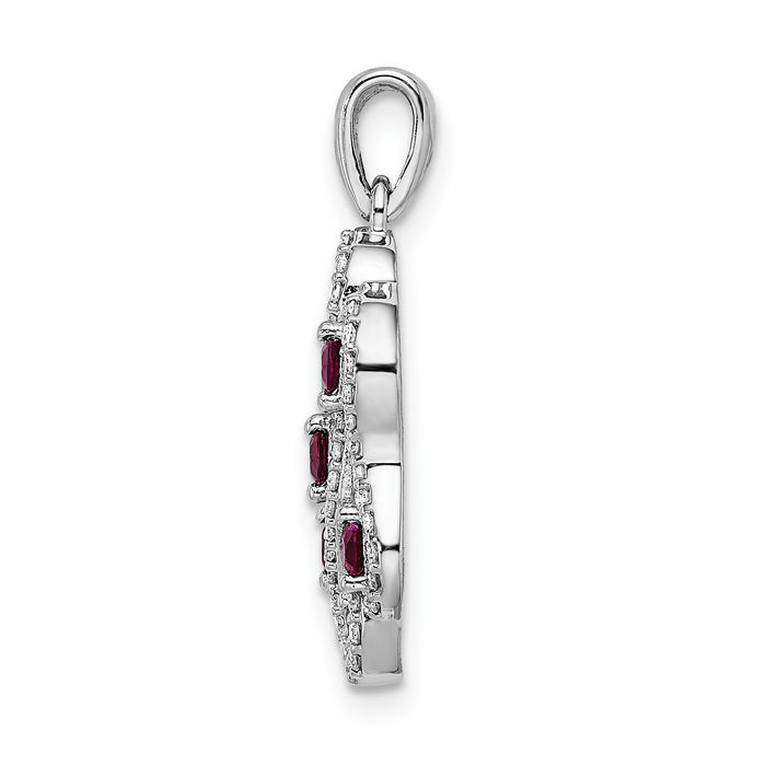 14K Solid White Gold Diamond Red Ruby Twisted Necklace Gemstone Pendant Charm