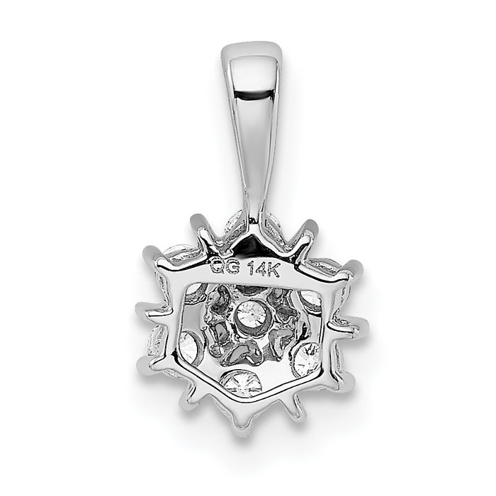 14K Solid White Gold Diamond Flower Necklace Chain Pendant Charm