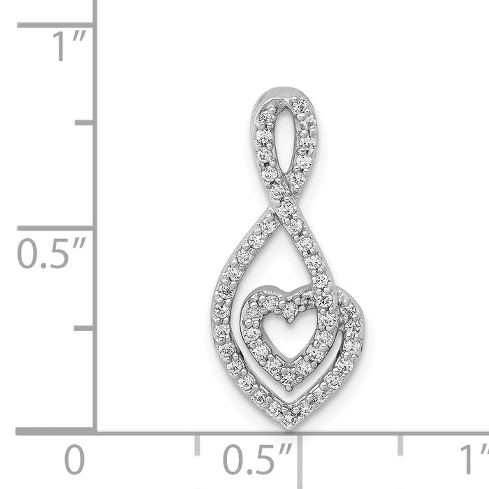 14K Solid White Gold Diamond Heart Infinity Twisted Love Knot Symbol Floating Chain Slide Pendant Necklace Charm