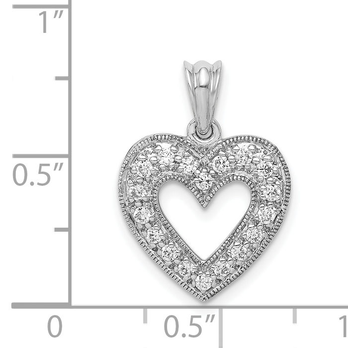 14K Solid White Gold Diamond Heart Necklace Love Pendant Charm