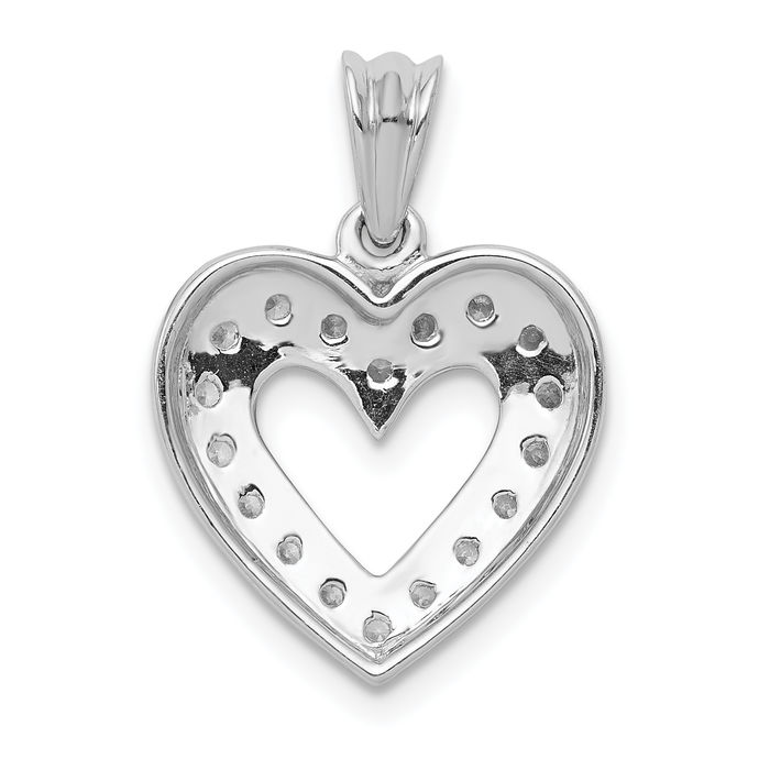 14K Solid White Gold Diamond Heart Necklace Love Pendant Charm