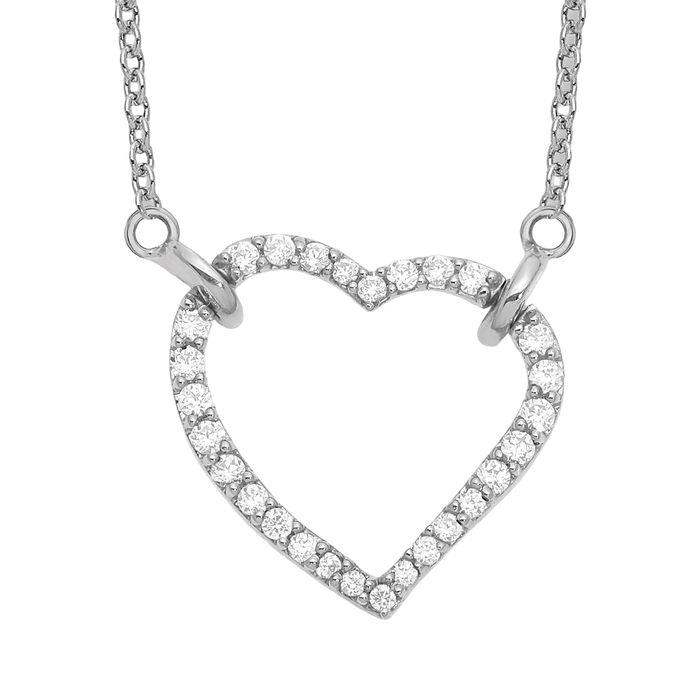 14K Solid White Gold Diamond Heart Pendant Necklace