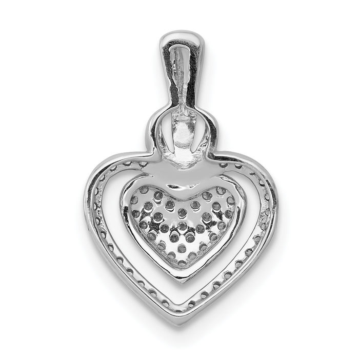 14K Solid White Gold Diamond Double Heart Floating Chain Slide Pendant Necklace Charm