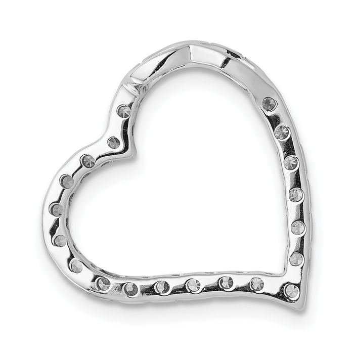 14K Solid White Gold Diamond Heart Floating Chain Slide Pendant Necklace Charm