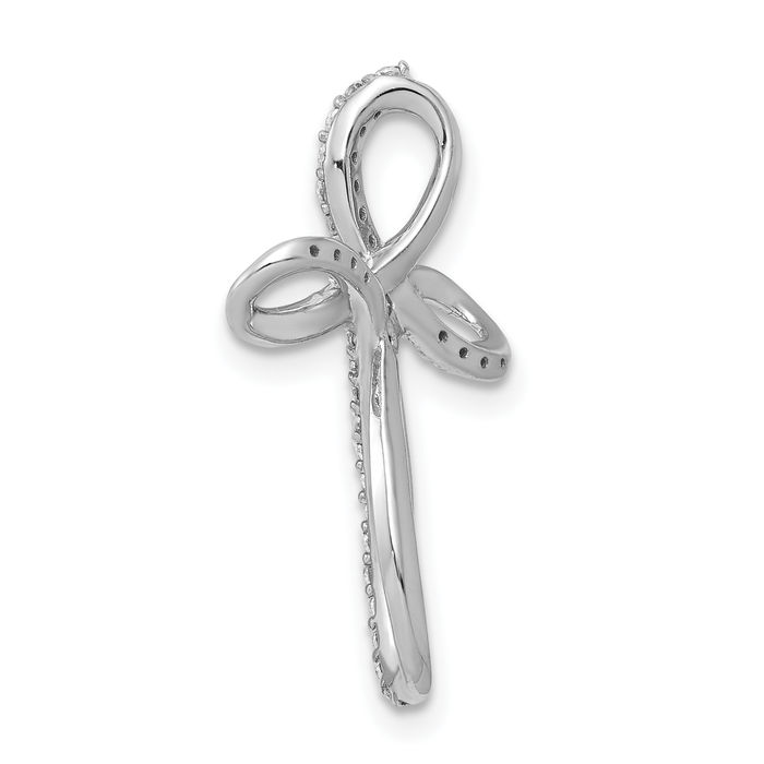 14K Solid White Gold Diamond Holy Cross Floating Chain Slide Pendant Necklace Religious Jesus Christ Charm