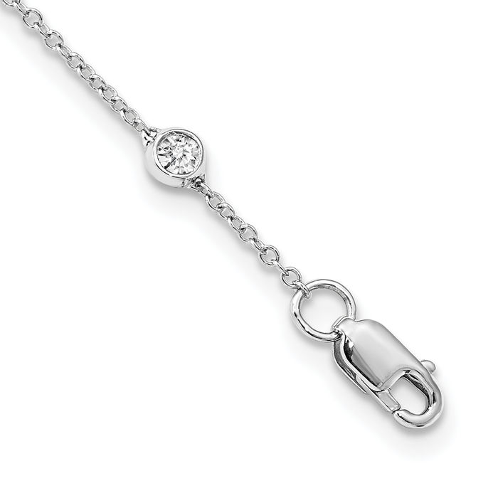 14K Solid White Gold 1 Lab Diamond Eighteen Station Necklace Chain