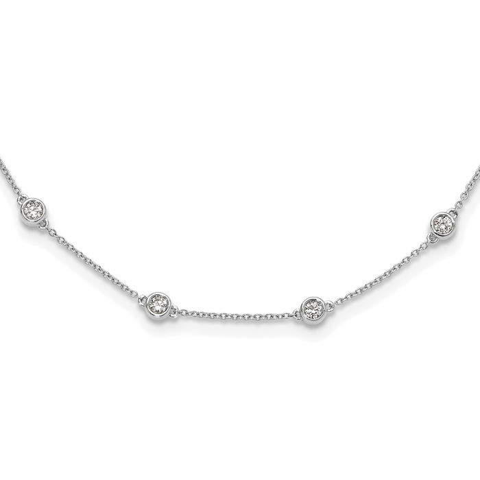 14K Solid White Gold Lab Diamond 16 Station Necklace Chain