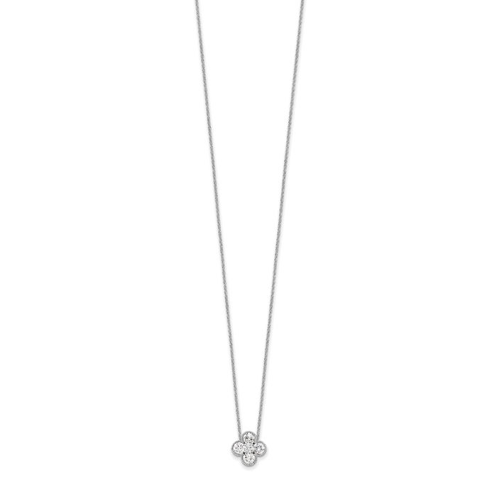 14K Solid White Gold Lab Diamond Bloom Flower Pendant Necklace