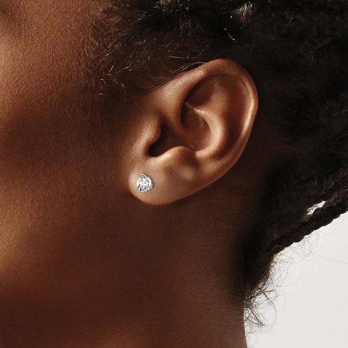 14K Solid White Gold Round Lab Diamond Screw Back Stud Earrings