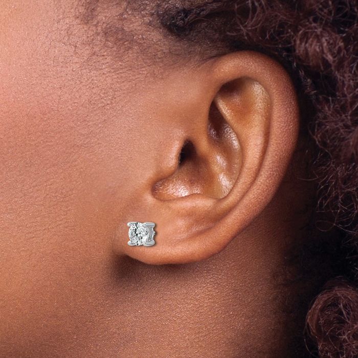 14K Solid White Gold Round Lab Diamond Stud Earrings