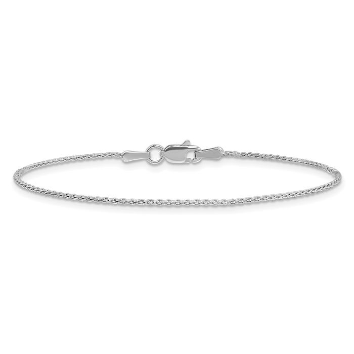 14K Solid White Gold 1.2mm Parisian Spiga Wheat Link Chain Bracelet - Picture 8 of 29