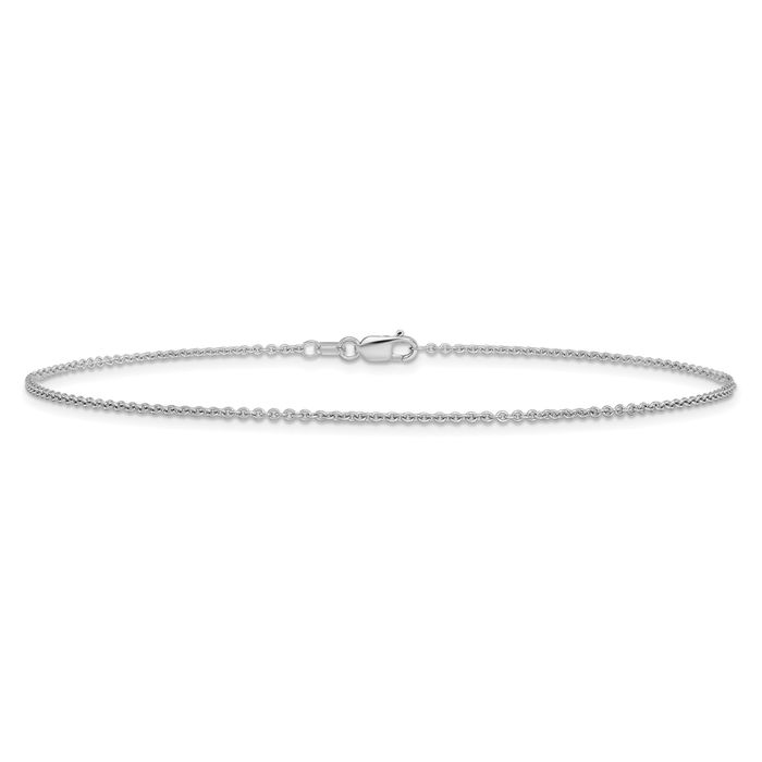 14K Solid White Gold 1.4mm Round Cable Rolo Link Chain Anklet Summer Beach Foot Ankle Bracelet