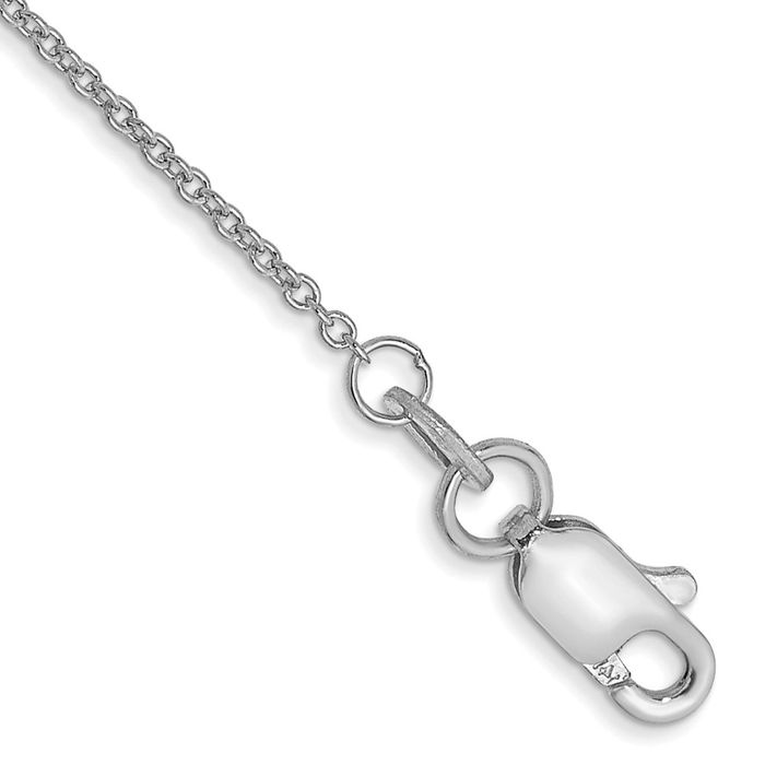 14K Solid White Gold 1mm Round Cable Rolo Link Chain Anklet Summer Beach Foot Ankle Bracelet