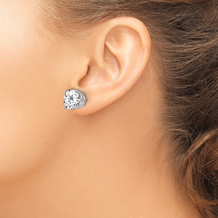 14K Solid White Gold 10mm Cubic Zirconia CZ Stud Solitaire Earrings