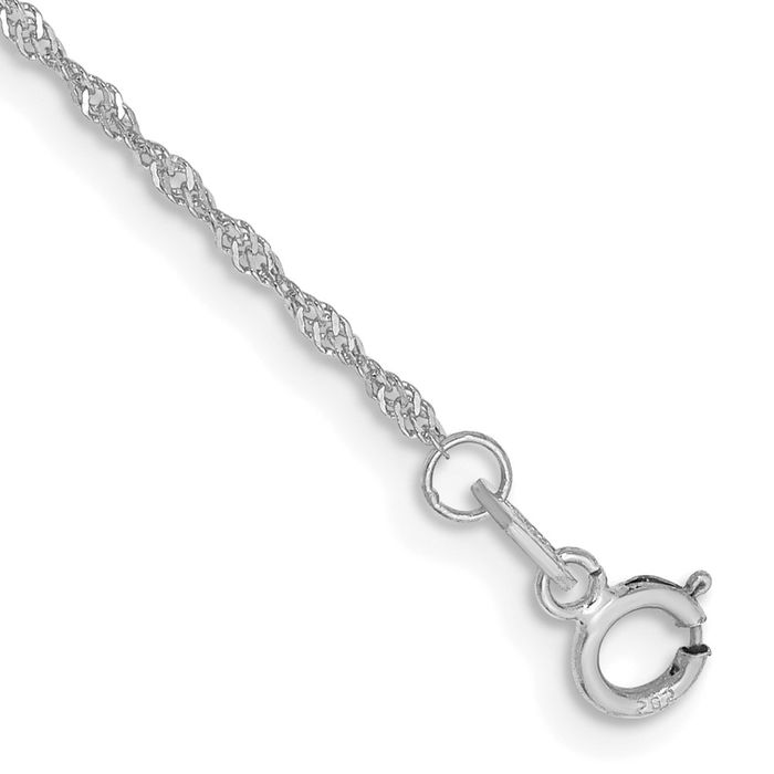 14K Solid White Gold 1.10mm Singapore Chain Bracelet - Picture 7 of 18