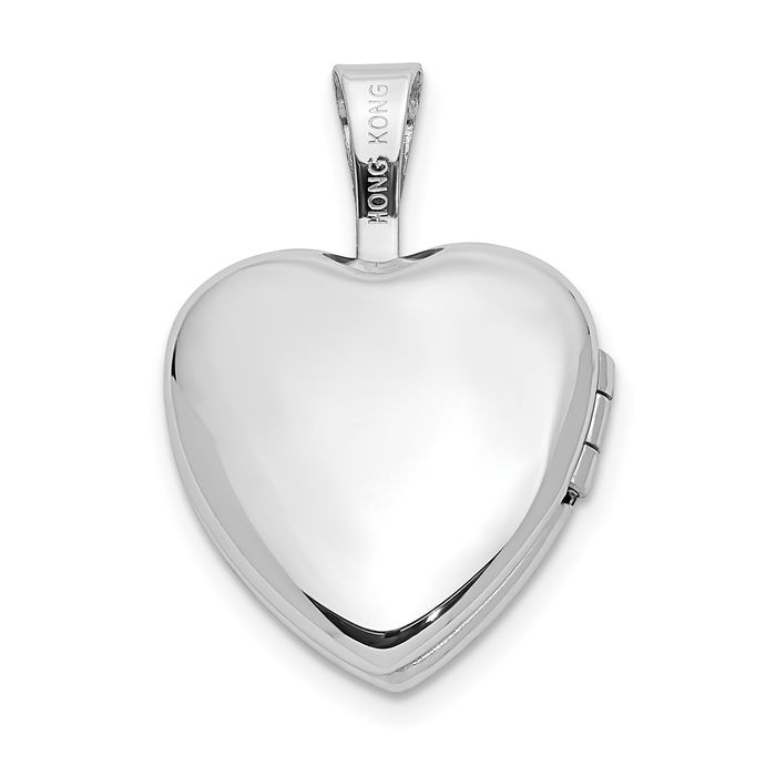 14K Solid White Gold Diamond Heart Photo Locket Necklace - Picture 18 of 24