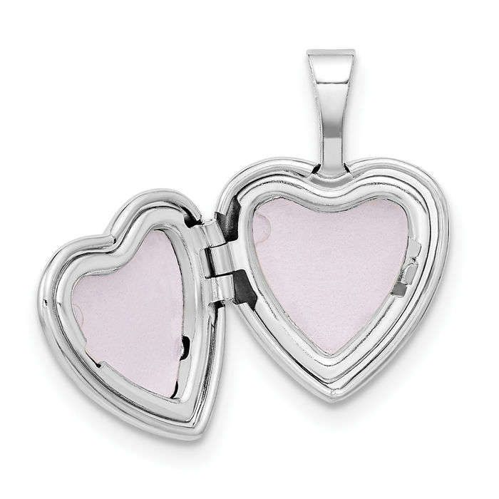 14K Solid White Gold Diamond Heart Photo Locket Necklace - Picture 19 of 24