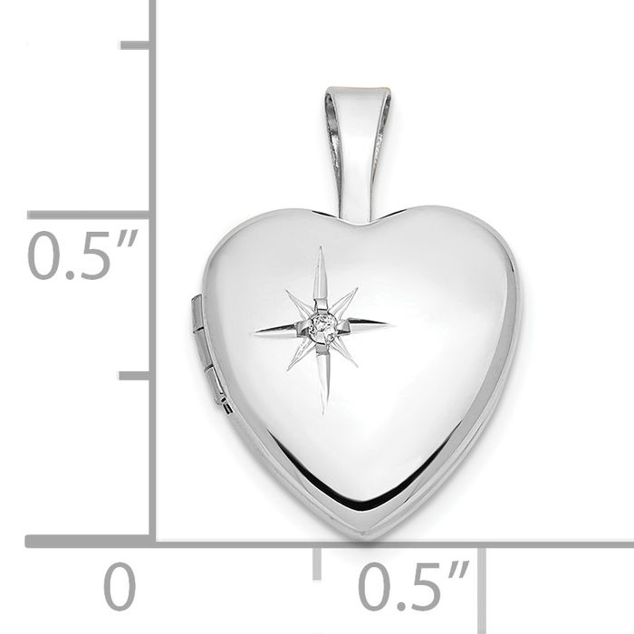 14K Solid White Gold Diamond Heart Photo Locket Necklace - Picture 17 of 24